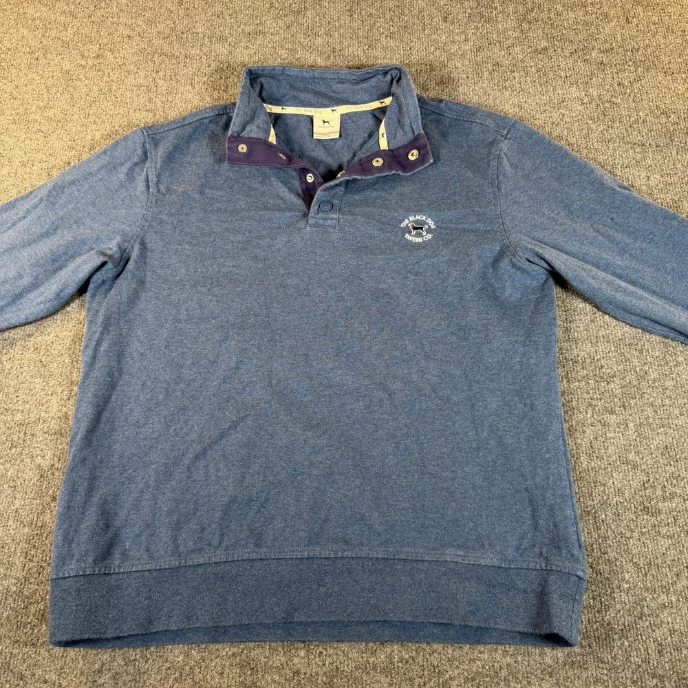 The Black Dog Tavern Co Mens Medium Blue Snap Mock Neck Pullover Sweater 3828